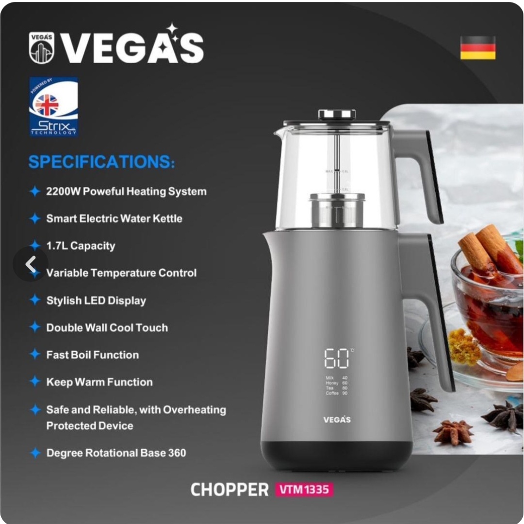 چای ساز وگاس مدل VTM1335 ظرفیت ۱.۷ لیتر با کتری استیل ضد زنگ - اصلی